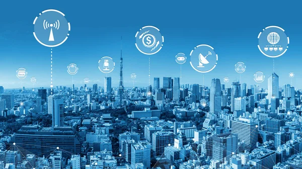 Modern Kreativ Telekommunikation Och Internetuppkoppling Smarta Städer Begreppet Trådlös Digital — Stockfoto