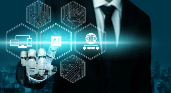 Renderização Desenvolvimento Tecnologia Robótica Futurista Inteligência Artificial Conceito Aprendizado Máquina — Fotografia de Stock