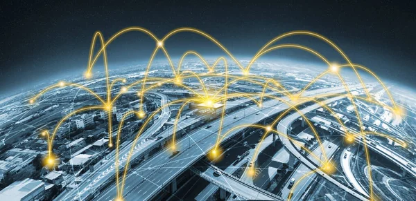 Сучасні Творчі Телекомунікації Інтернет Мережа Єднуються Розумному Місті Концепція Бездротового — стокове фото
