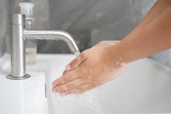 Handen Wassen Voor Preventie Van Nieuwe Coronavirus Ziekte 2019 Covid — Stockfoto