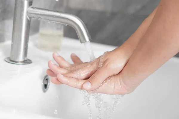 Handen Wassen Voor Preventie Van Nieuwe Coronavirus Ziekte 2019 Covid — Stockfoto