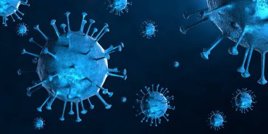 3 boyutlu illüstrasyon Coronavirus COVID-19 virüsü mikroskop altında kan örneği arka planında. Coronavirus Covid-19 salgını pandemik sağlık riskine neden oldu. Corona virüs hücresi 3D görüntüleme ile üretilir.