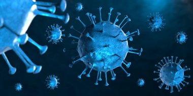 3 boyutlu illüstrasyon Coronavirus COVID-19 virüsü mikroskop altında kan örneği arka planında. Coronavirus Covid-19 salgını pandemik sağlık riskine neden oldu. Corona virüs hücresi 3D görüntüleme ile üretilir.