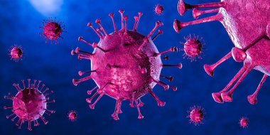 3 boyutlu illüstrasyon Coronavirus COVID-19 virüsü mikroskop altında kan örneği arka planında. Coronavirus Covid-19 salgını pandemik sağlık riskine neden oldu. Corona virüs hücresi 3D görüntüleme ile üretilir.