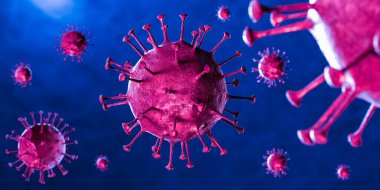 3 boyutlu illüstrasyon Coronavirus COVID-19 virüsü mikroskop altında kan örneği arka planında. Coronavirus Covid-19 salgını pandemik sağlık riskine neden oldu. Corona virüs hücresi 3D görüntüleme ile üretilir.