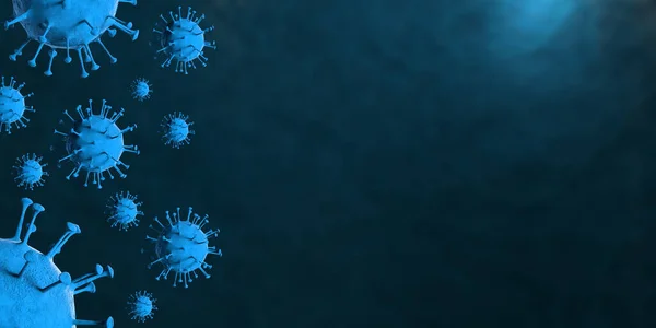 3D illustration Coronavirus COVID-19 virus under microscope in blood sample background. Outbreak of Coronavirus Covid-19 caused pandemic health risk. Corona virus cell is generated by 3D rendering.