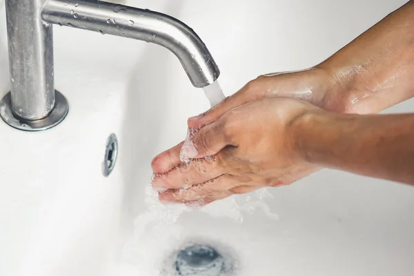 Handen Wassen Voor Preventie Van Nieuwe Coronavirus Ziekte 2019 Covid — Stockfoto