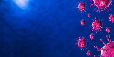 3 boyutlu illüstrasyon Coronavirus COVID-19 virüsü mikroskop altında kan örneği arka planında. Coronavirus Covid-19 salgını pandemik sağlık riskine neden oldu. Corona virüs hücresi 3D görüntüleme ile üretilir.