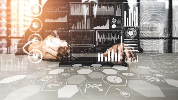 Datenanalyse Für Geschäfts Und Finanzkonzept Grafische Schnittstelle Die Zukünftige Computertechnologie — Stockfoto