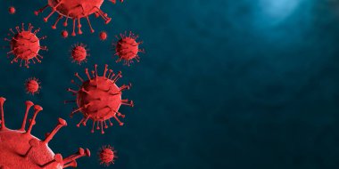 3 boyutlu illüstrasyon Coronavirus COVID-19 virüsü mikroskop altında kan örneği arka planında. Coronavirus Covid-19 salgını pandemik sağlık riskine neden oldu. Corona virüs hücresi 3D görüntüleme ile üretilir.