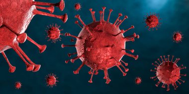 3 boyutlu illüstrasyon Coronavirus COVID-19 virüsü mikroskop altında kan örneği arka planında. Coronavirus Covid-19 salgını pandemik sağlık riskine neden oldu. Corona virüs hücresi 3D görüntüleme ile üretilir.
