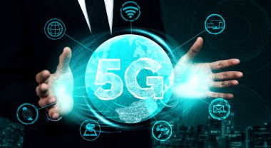 Küresel İş Büyümesi için 5G İletişim Teknolojisi Kablosuz İnternet Ağı, Sosyal Medya, Dijital E-ticaret ve Eğlence Ev Kullanımı.