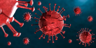 3 boyutlu illüstrasyon Coronavirus COVID-19 virüsü mikroskop altında kan örneği arka planında. Coronavirus Covid-19 salgını pandemik sağlık riskine neden oldu. Corona virüs hücresi 3D görüntüleme ile üretilir.