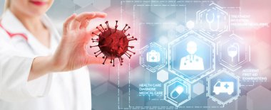 Coronavirus COVID 19 tıbbi test aşısı araştırma ve geliştirme konsepti. COVID-19 için ilaç tedavisi üretmek üzere Coronavirus antikor bilimsel örneklerini inceleyen ve analiz eden bilim insanları.