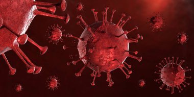 3 boyutlu illüstrasyon Coronavirus COVID-19 virüsü mikroskop altında kan örneği arka planında. Coronavirus Covid-19 salgını pandemik sağlık riskine neden oldu. Corona virüs hücresi 3D görüntüleme ile üretilir.
