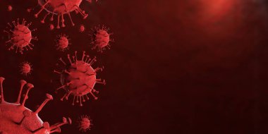 3 boyutlu illüstrasyon Coronavirus COVID-19 virüsü mikroskop altında kan örneği arka planında. Coronavirus Covid-19 salgını pandemik sağlık riskine neden oldu. Corona virüs hücresi 3D görüntüleme ile üretilir.