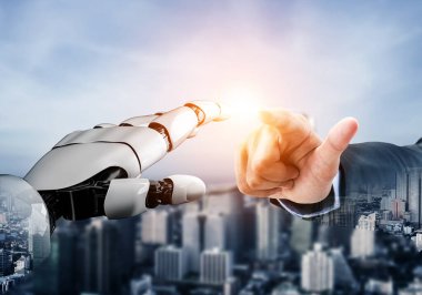 3D Rending gelecekteki robot teknolojisi geliştirme, yapay zeka yapay zeka ve makine öğrenme konsepti. İnsan hayatının geleceği için küresel robot biyonik bilim araştırması.