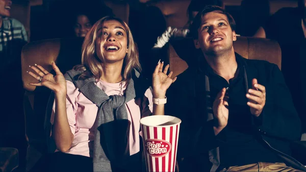 Audience Applauding Enjoy End Movie Walked Out Cinema — Stock Photo, Image
