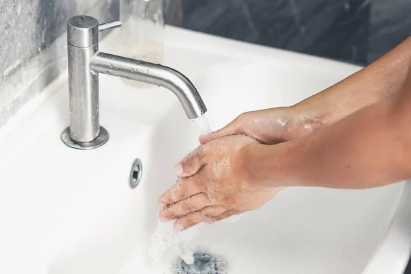 Handen Wassen Voor Preventie Van Nieuwe Coronavirus Ziekte 2019 Covid — Stockfoto