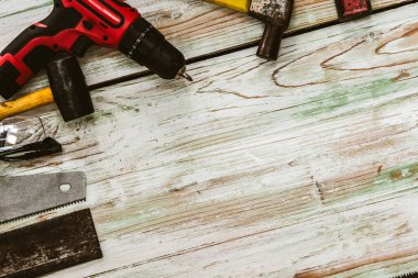 Becerikli ve marangoz için en üst düzey aletler. Ahşap işi hobisi ve Diy konsepti.