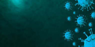 3 boyutlu illüstrasyon Coronavirus COVID-19 virüsü mikroskop altında kan örneği arka planında. Coronavirus Covid-19 salgını pandemik sağlık riskine neden oldu. Corona virüs hücresi 3D görüntüleme ile üretilir.