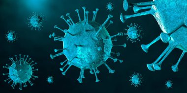 3 boyutlu illüstrasyon Coronavirus COVID-19 virüsü mikroskop altında kan örneği arka planında. Coronavirus Covid-19 salgını pandemik sağlık riskine neden oldu. Corona virüs hücresi 3D görüntüleme ile üretilir.