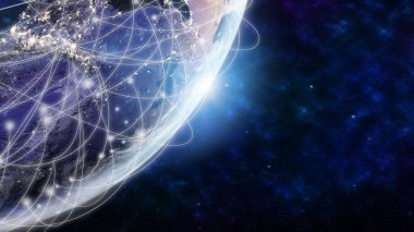 Küresel ağ, modern yaratıcı telekomünikasyon ve internet bağlantısı. 5G kablosuz dijital bağlantı ve gelecekteki şeylerin interneti kavramı.