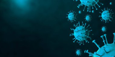 3 boyutlu illüstrasyon Coronavirus COVID-19 virüsü mikroskop altında kan örneği arka planında. Coronavirus Covid-19 salgını pandemik sağlık riskine neden oldu. Corona virüs hücresi 3D görüntüleme ile üretilir.