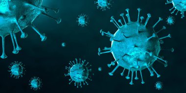 3 boyutlu illüstrasyon Coronavirus COVID-19 virüsü mikroskop altında kan örneği arka planında. Coronavirus Covid-19 salgını pandemik sağlık riskine neden oldu. Corona virüs hücresi 3D görüntüleme ile üretilir.
