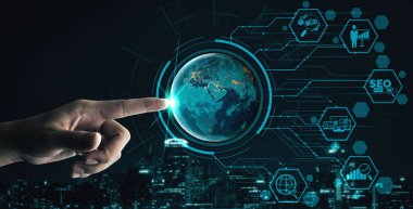 SEO - Çevrimiçi Pazarlama Konsepti için Arama Motoru Optimizasyonu. Anahtar kelime araştırma web sitesinin tanıtımını gösteren modern grafik arayüzü müşteri aramasını optimize ederek ve pazar stratejisini analiz ederek.