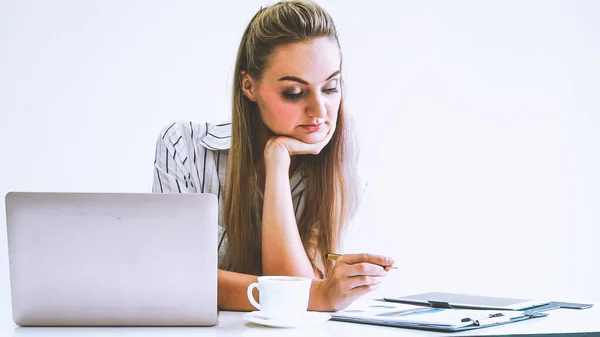 Mujer Rubia Negocios Que Trabaja Oficina Moderna Concepto Empresarial —  Fotos de Stock