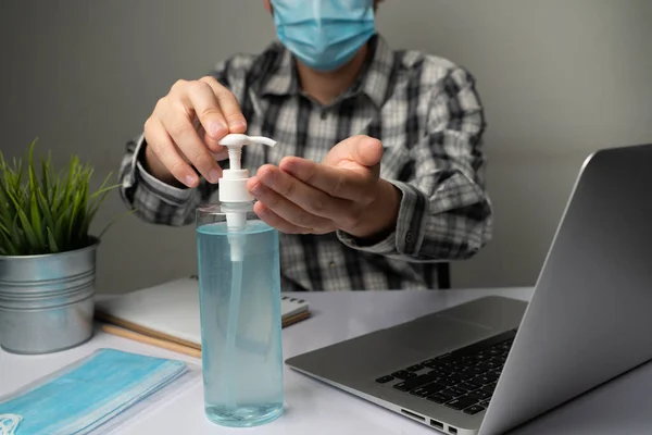 Coronavirus Disease Covid Protection Concept Young Man Work Office Room — Stock Photo, Image