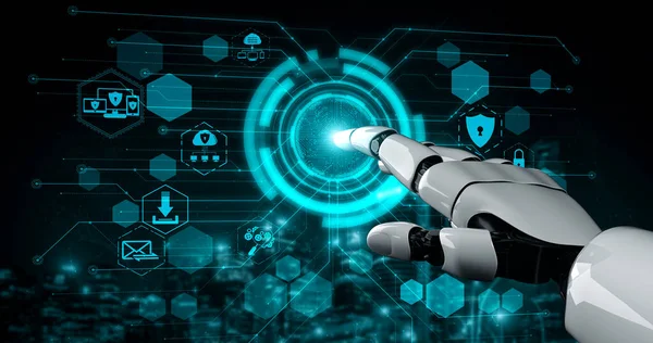 Renderowania Sztucznej Inteligencji Badań Robota Rozwoju Cyborg Dla Przyszłości Ludzi — Zdjęcie stockowe