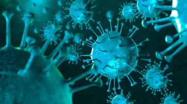 3 boyutlu illüstrasyon Coronavirus COVID-19 virüsü mikroskop altında kan örneği arka planında. Coronavirus Covid-19 salgını pandemik sağlık riskine neden oldu. Corona virüs hücresi 3D görüntüleme ile üretilir.