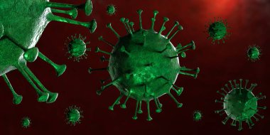 3 boyutlu illüstrasyon Coronavirus COVID-19 virüsü mikroskop altında kan örneği arka planında. Coronavirus Covid-19 salgını pandemik sağlık riskine neden oldu. Corona virüs hücresi 3D görüntüleme ile üretilir.