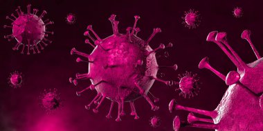 3 boyutlu illüstrasyon Coronavirus COVID-19 virüsü mikroskop altında kan örneği arka planında. Coronavirus Covid-19 salgını pandemik sağlık riskine neden oldu. Corona virüs hücresi 3D görüntüleme ile üretilir.