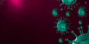 3 boyutlu illüstrasyon Coronavirus COVID-19 virüsü mikroskop altında kan örneği arka planında. Coronavirus Covid-19 salgını pandemik sağlık riskine neden oldu. Corona virüs hücresi 3D görüntüleme ile üretilir.