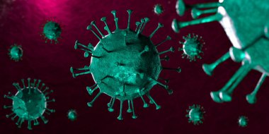 3 boyutlu illüstrasyon Coronavirus COVID-19 virüsü mikroskop altında kan örneği arka planında. Coronavirus Covid-19 salgını pandemik sağlık riskine neden oldu. Corona virüs hücresi 3D görüntüleme ile üretilir.