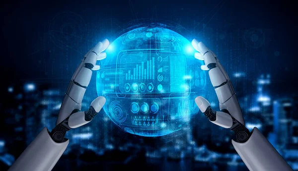 Рендеринг Искусственного Интеллекта Исследования Робота Киборга Развития Будущего Людей Живущих — стоковое фото