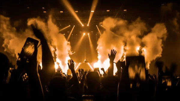 Gente Feliz Baila Concierto Fiesta Discoteca Escucha Música Electrónica Escenario — Foto de Stock