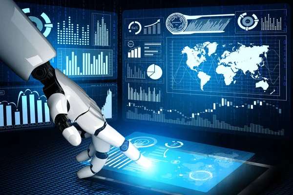 Rendering Futuristic Robot Technology Development Artificial Intelligence Machine Learning Concept — Stock Photo, Image