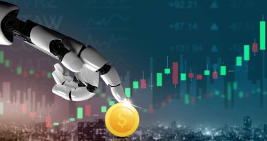 3D Rending gelecekteki robot teknolojisi geliştirme, yapay zeka yapay zeka ve makine öğrenme konsepti. İnsan hayatının geleceği için küresel robot biyonik bilim araştırması.
