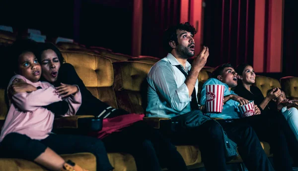 Shocked Audience Watching Horror Movie Cinema — Stock Photo, Image