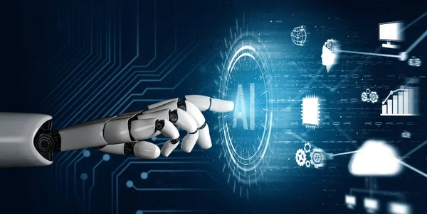 Rendering Futuristico Robot Sviluppo Tecnologico Intelligenza Artificiale Concetto Apprendimento Automatico — Foto Stock