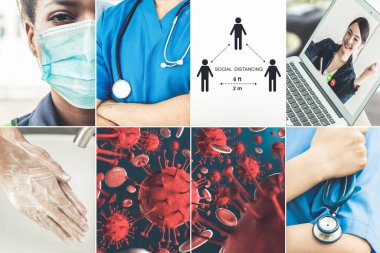 Coronavirus COVID-19 görüntü pankartı güvenlik önlemi ve covid-19 ya da 2019 Coronavirus hastalığının yayılmasını önlemek için doktor hizmeti de dahil olmak üzere önleme bilgisi kavramına yerleştirildi.