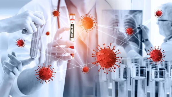 Coronavirus Covid Medicinsk Test Vaccine Forskning Udvikling Koncept Videnskabsmand Laboratorieundersøgelse - Stock-foto