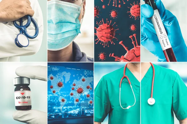 Coronavirus Covid Fotoset Banner Concept Van Medische Behandeling Inclusief Geneeskunde — Stockfoto