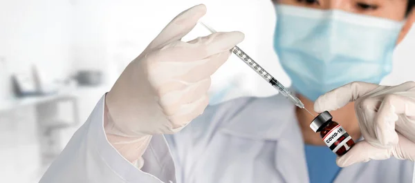 Coronavirus Covid Medicinska Test Vaccin Forskning Och Utveckling Koncept Forskare — Stockfoto