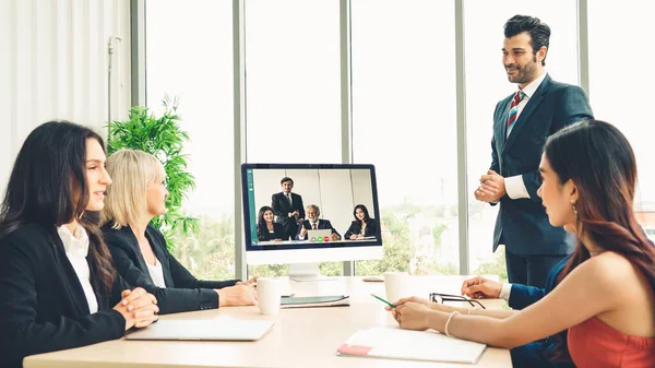 Grupo Videollamadas Gente Negocios Que Reúne Lugar Trabajo Virtual Oficina — Foto de Stock