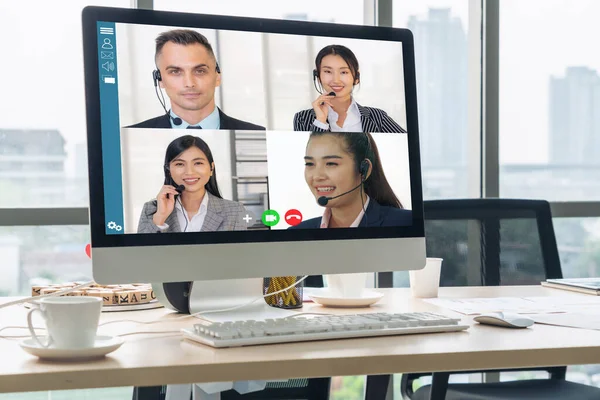 Videoroepnaam Zakelijke Mensen Vergadering Virtuele Werkplek Afstand Kantoor Telework Conference — Stockfoto